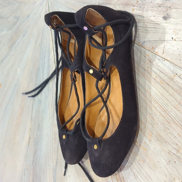 Chloe foster 36 Ballet Ballerina Flat Suede Black Leather Lace Up Shoes - Picture 4 of 7